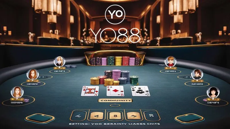 Giao diện trực quan của Poker Texas Yo88 với bàn chơi và các tính năng tương tác