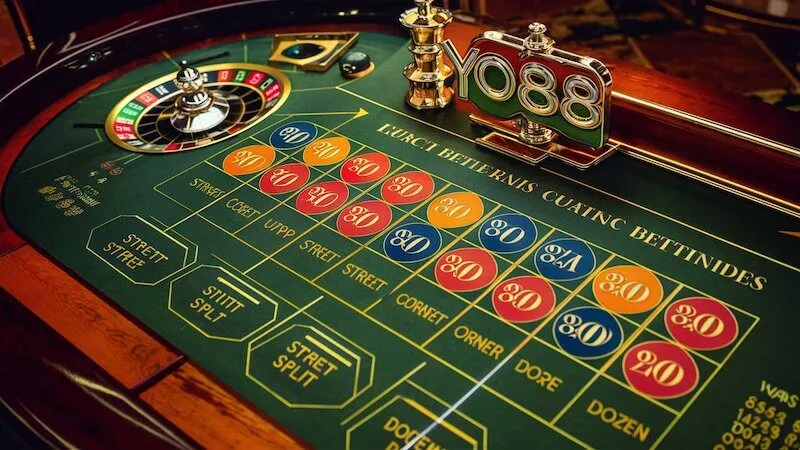 Sơ đồ minh họa các vị trí đặt cược phổ biến trên bàn Roulette Yo88