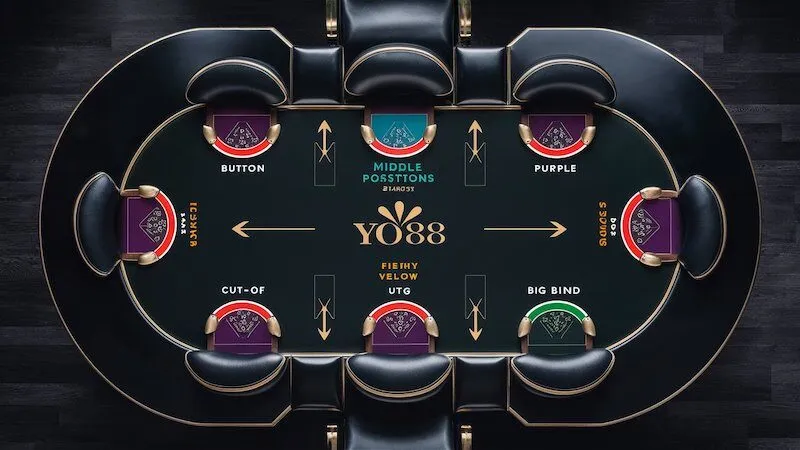 Sơ đồ vị trí ngồi tại bàn Poker Texas với các thuật ngữ quan trọng
