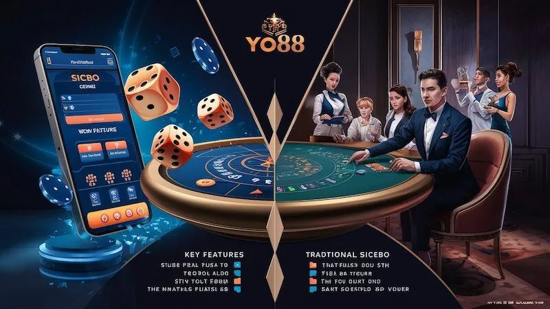 So sánh trực quan giữa Sicbo Yo88 trực tuyến và Sicbo truyền thống, thể hiện các đặc điểm và ưu điểm riêng của mỗi hình thức